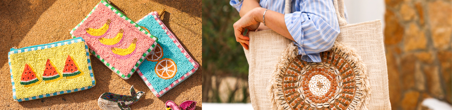 Beach bags, pouches and purses